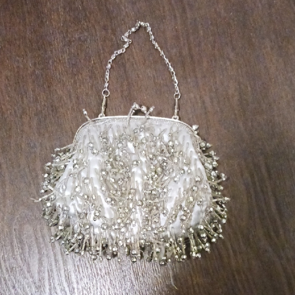 Source Unknown Silver Beaded Clutch - image 1